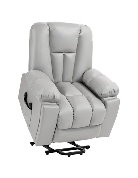 HOMCOM Leathaire Eight Massage Point Armchair, with Reclining Back - Light Grey