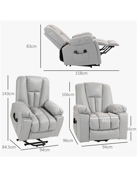 HOMCOM Lift Chair, Riser and Recliner Chair with Vibration Massage, Light Grey 713-159V70LG