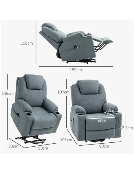 HOMCOM Lift Chair, Riser and Recliner Chair with Vibration Massage, Charcoal Grey 713-158V70CG