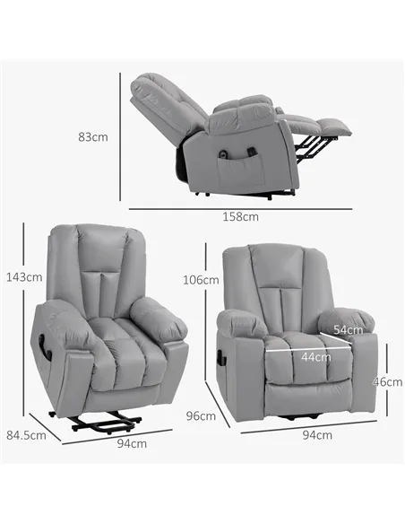 HOMCOM Lift Chair, Riser and Recliner Chair with Vibration Massage, Charcoal Grey 713-159V70CG