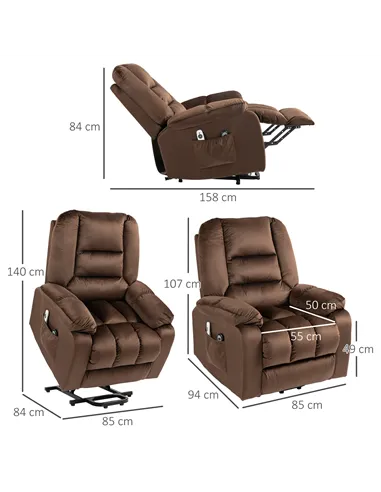 HOMCOM Lift Chair, Electric Riser and Recliner Chair, Brown 713-160V70DR