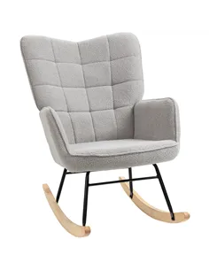 HOMCOM Berber Fleece Nursery Glider Rocker for Nursing, Wingback Rocking Chair for Living Room, Light Grey