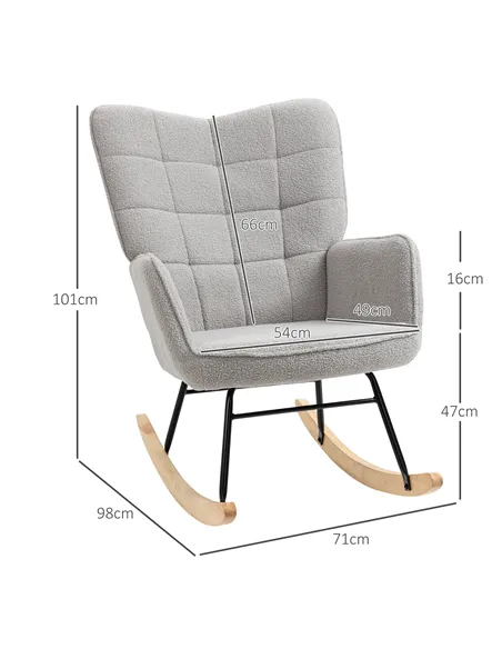HOMCOM Berber Fleece Nursery Glider Rocker for Nursing, Light Grey 839-613V70LG