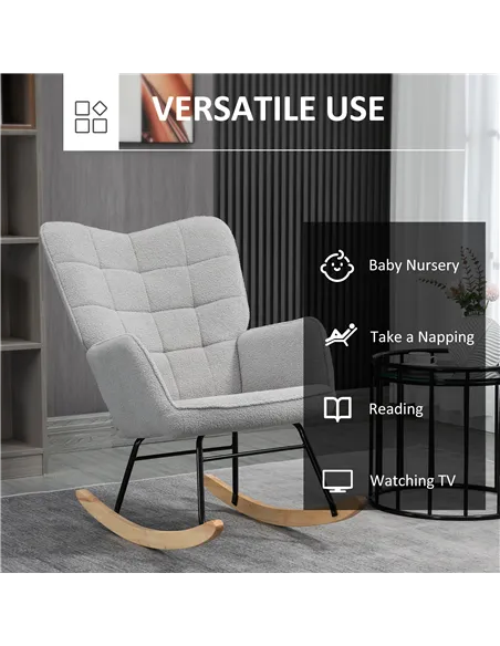HOMCOM Berber Fleece Nursery Glider Rocker for Nursing, Light Grey 839-613V70LG