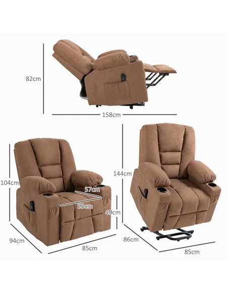 HOMCOM Oversized Riser and Recliner Chairs for the Elderly, Brown 713-124V70BN