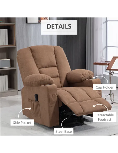 HOMCOM Oversized Riser and Recliner Chairs for the Elderly, Brown 713-124V70BN