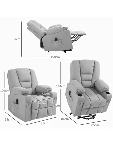 HOMCOM Oversized Riser and Recliner Chairs for the Elderly, Light Grey 713-124V70LG
