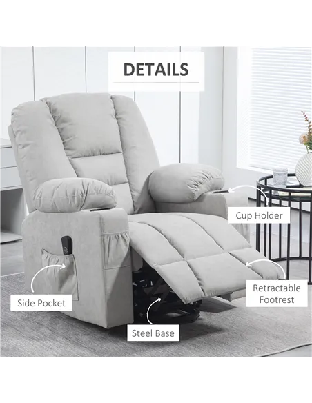 HOMCOM Oversized Riser and Recliner Chairs for the Elderly, Light Grey 713-124V70LG