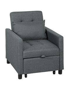 HOMCOM 3-In-1 Chair Bed, Convertible Sleeper Chair with Adjustable Backrest, Pillow and Footrest for Living Room, Dark Grey