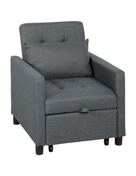 HOMCOM 3-In-1 Chair Bed, Convertible Sleeper Chair with Adjustable Backrest, Pillow and Footrest for Living Room, Dark Grey