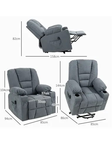 HOMCOM Oversized Riser and Recliner Chairs for the Elderly, Grey 713-124V70GY