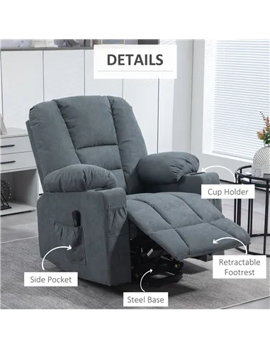 HOMCOM Oversized Riser and Recliner Chairs for the Elderly, Grey 713-124V70GY