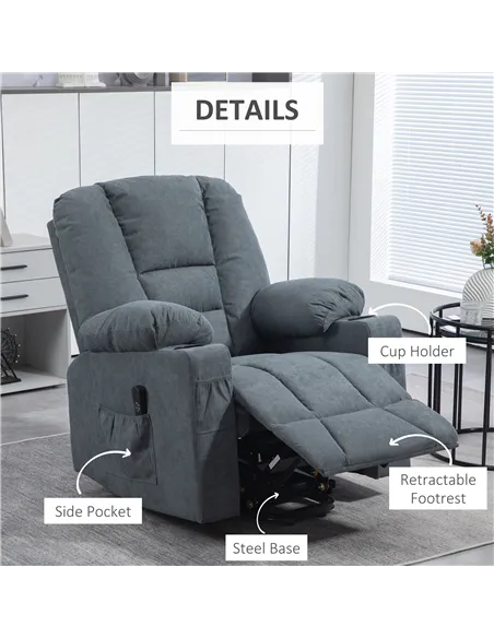 HOMCOM Oversized Riser and Recliner Chairs for the Elderly, Grey 713-124V70GY