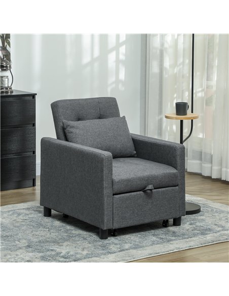 HOMCOM 3-In-1 Chair Bed, Convertible Sleeper Chair with Adjustable Backrest, Pillow and Footrest for Living Room, Dark Grey