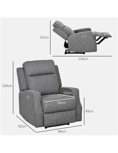 HOMCOM Electric Recliner Armchair with Adjustable Leg Rest, Charcoal Grey 833-987V71CG