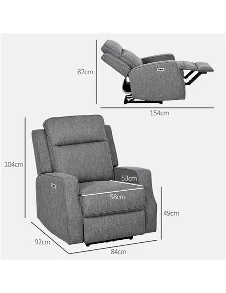 HOMCOM Electric Recliner Armchair with Adjustable Leg Rest, Charcoal Grey 833-987V71CG