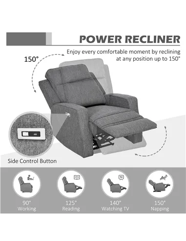 HOMCOM Electric Recliner Armchair with Adjustable Leg Rest, Charcoal Grey 833-987V71CG