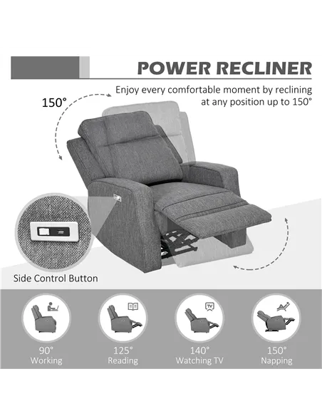 HOMCOM Electric Recliner Armchair with Adjustable Leg Rest, Charcoal Grey 833-987V71CG