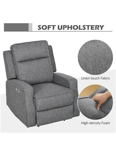HOMCOM Electric Recliner Armchair with Adjustable Leg Rest, Charcoal Grey 833-987V71CG