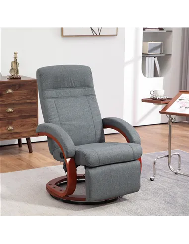 HOMCOM 135° Manual Reclining Swivel Chair, with Footrest, Grey 839-849V70GY