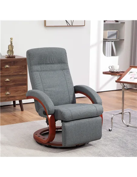 HOMCOM 135° Manual Reclining Swivel Chair, with Footrest, Grey 839-849V70GY