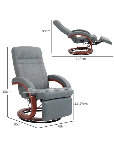 HOMCOM 135° Manual Reclining Swivel Chair, with Footrest, Grey 839-849V70GY