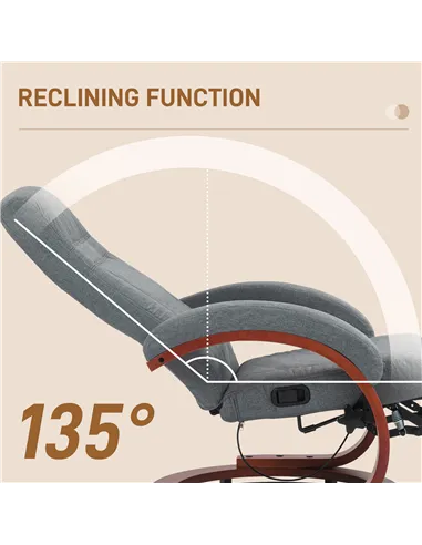 HOMCOM 135° Manual Reclining Swivel Chair, with Footrest, Grey 839-849V70GY