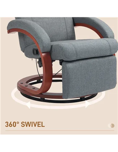 HOMCOM 135° Manual Reclining Swivel Chair, with Footrest, Grey 839-849V70GY