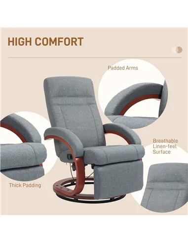 HOMCOM 135° Manual Reclining Swivel Chair, with Footrest, Grey 839-849V70GY