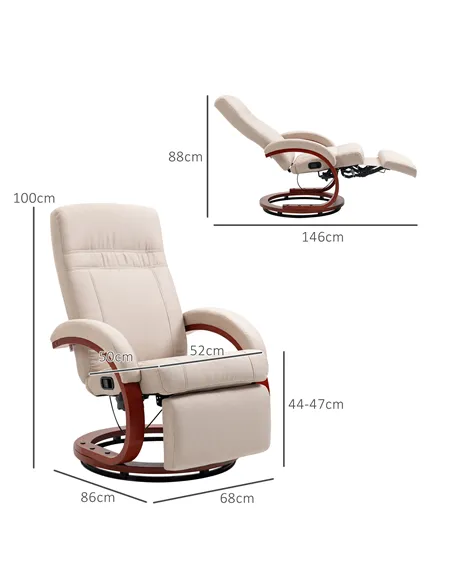 HOMCOM Swivel Recliner Chair with Extended Footrest, Beige 839-849V70BG