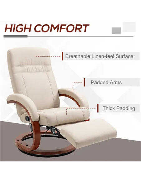 HOMCOM Swivel Recliner Chair with Extended Footrest, Beige 839-849V70BG