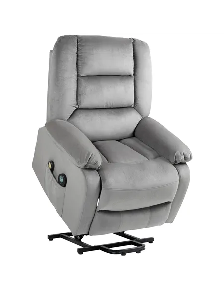 HOMCOM Velvet-Feel Electric Lift-and-Recline Massage Armchair, with Remote - Grey