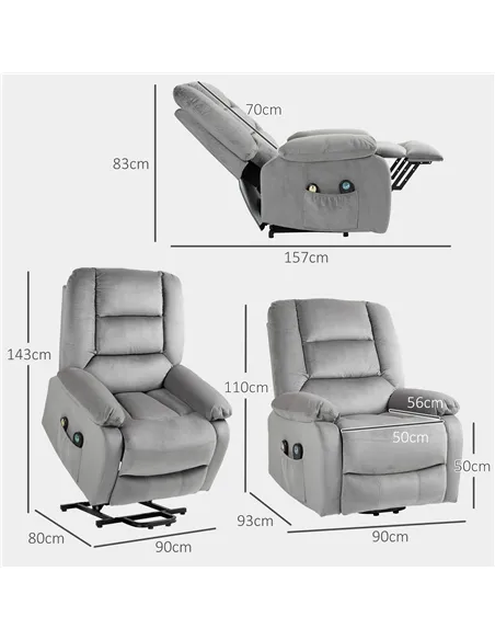 HOMCOM Electric Riser and Recliner Chair with Vibration Massage, Heat, Grey 713-161V70GY