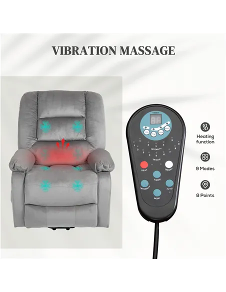 HOMCOM Electric Riser and Recliner Chair with Vibration Massage, Heat, Grey 713-161V70GY