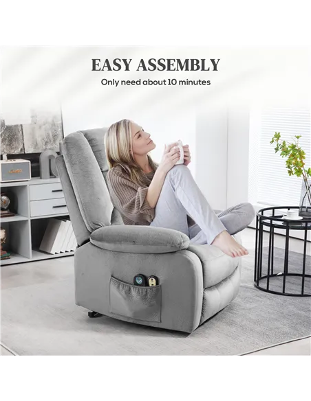HOMCOM Electric Riser and Recliner Chair with Vibration Massage, Heat, Grey 713-161V70GY