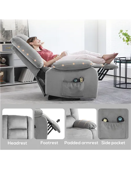 HOMCOM Electric Riser and Recliner Chair with Vibration Massage, Heat, Grey 713-161V70GY