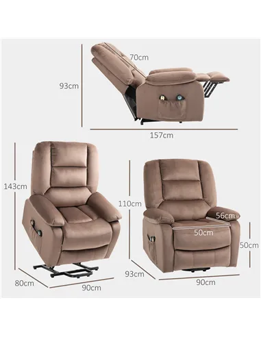 HOMCOM Electric Riser and Recliner Chair with Vibration Massage, Heat, Brown 713-161V70BN