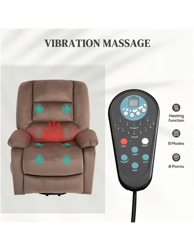 HOMCOM Electric Riser and Recliner Chair with Vibration Massage, Heat, Brown 713-161V70BN