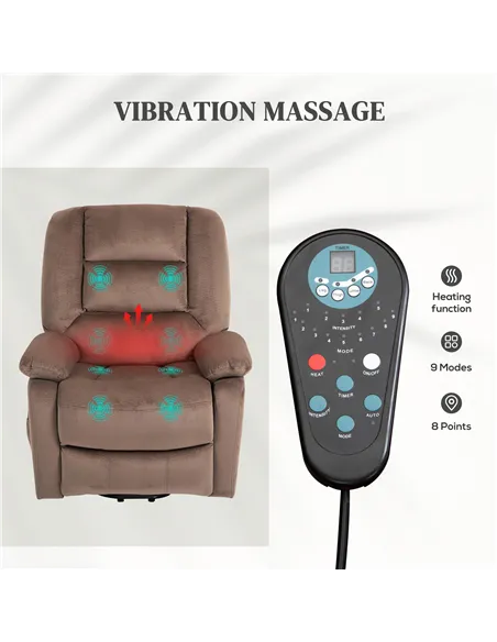 HOMCOM Electric Riser and Recliner Chair with Vibration Massage, Heat, Brown 713-161V70BN