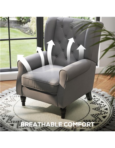 HOMCOM Retro Accent Chair, Linen Wingback Armchair with Wood Frame Button Tufted Design for Living Room Bedroom, Dark Grey