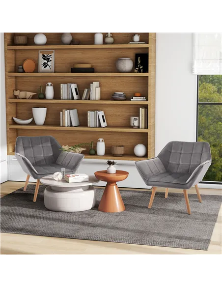 HOMCOM Armchair Accent Chair with Wide Arms, Set of 2, Grey 833-P056
