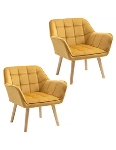 HOMCOM Armchair Accent Chair, Vanity Chair with Wide Arms, Slanted Back, Padding, Metal Frame, Wooden Legs, Home Bedroom Furnitu