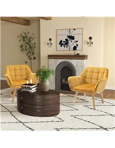 HOMCOM Armchair Accent Chair, Vanity Chair with Wide Arms, Slanted Back, Padding, Metal Frame, Wooden Legs, Home Bedroom Furnitu 2