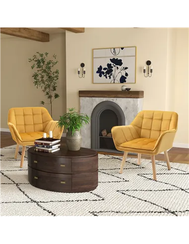 HOMCOM Armchair Accent Chair with Wide Arms, Set of 2, Yellow 833-P058
