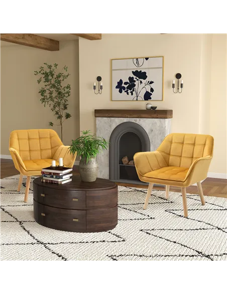 HOMCOM Armchair Accent Chair with Wide Arms, Set of 2, Yellow 833-P058