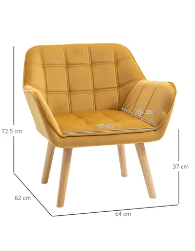 HOMCOM Armchair Accent Chair with Wide Arms, Set of 2, Yellow 833-P058