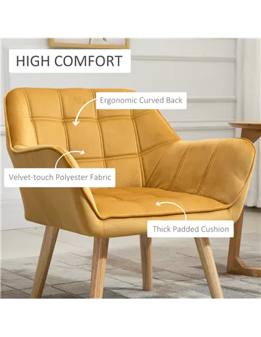 HOMCOM Armchair Accent Chair with Wide Arms, Set of 2, Yellow 833-P058
