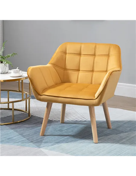 HOMCOM Armchair Accent Chair with Wide Arms, Set of 2, Yellow 833-P058