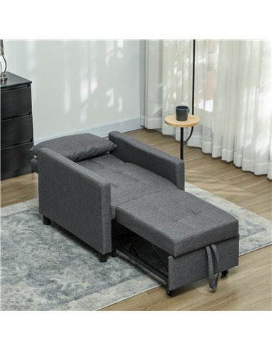 HOMCOM 3-In-1 Chair Bed, Convertible Sleeper Chair with Adjustable Backrest, Pillow and Footrest for Living Room, Dark Grey