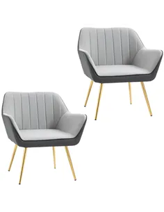 HOMCOM Velvet Armchairs, Upholstered Accent Chairs with Golden Steel Legs, Modern Vanity Chairs for Living Room and Bedroom, Set